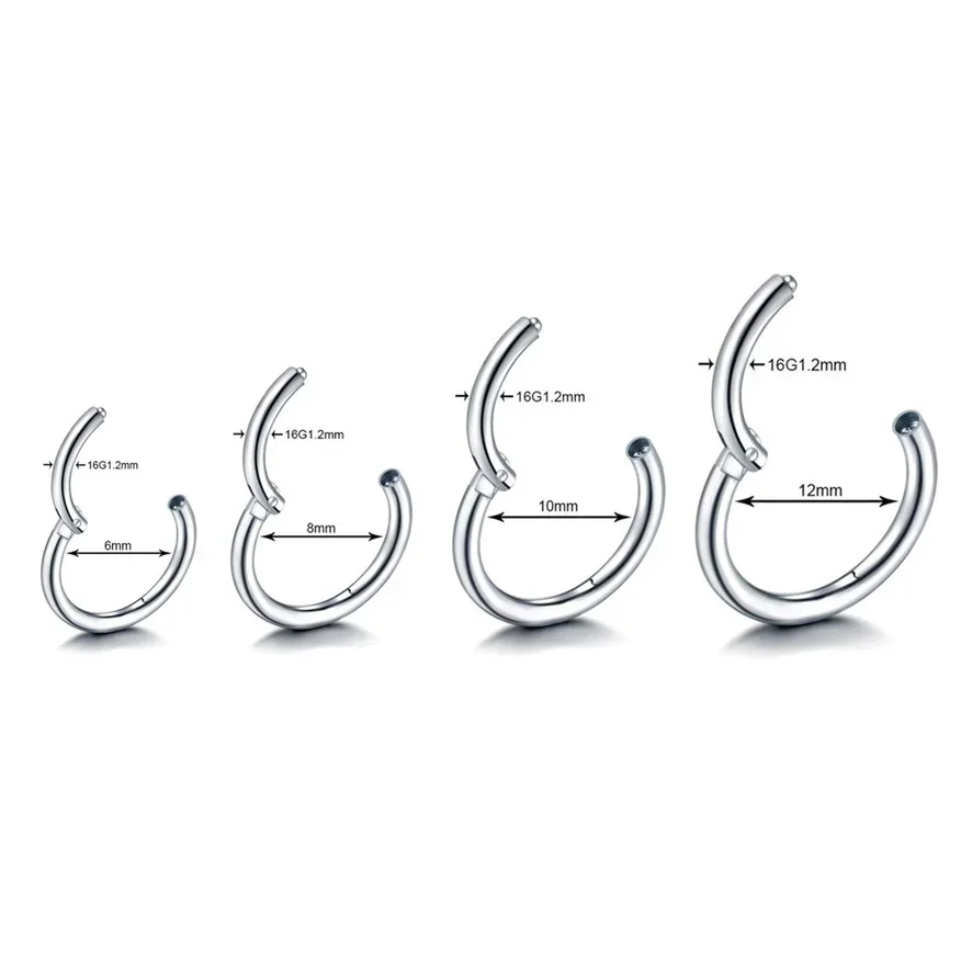 nose rings piercing jewelry body piercing earrings ear piercing jewelry metal jewelry hoop earrings body piercing jewelry body jewelry 6/8/10/12mm Nose Ring Hinged Clicker Segment Helix Cartilage Septum Hoop Surgical Stainless Steel Seamless Earrings
