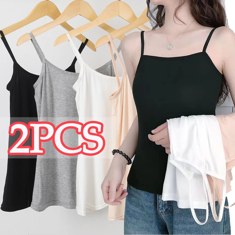 

2PCS Summer Sexy Camisoles For Women Crop Top No Pad Tops Sleeveless Shirt Sexy Slim Lady Bralette Strap Skinny Vest Camisoles