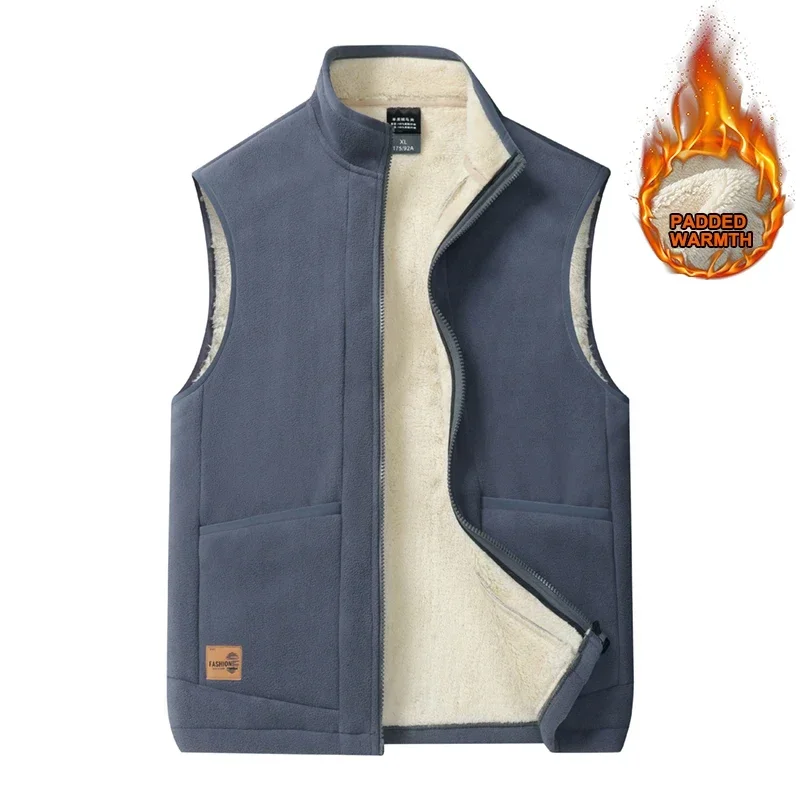 thumbnail image 1 of Chalecos de lana de cordero para hombre, chaqueta informal y versátil de talla grande con cuello levantado, cálido y acolchado, para otoño e invierno, 2024, 1 of 5