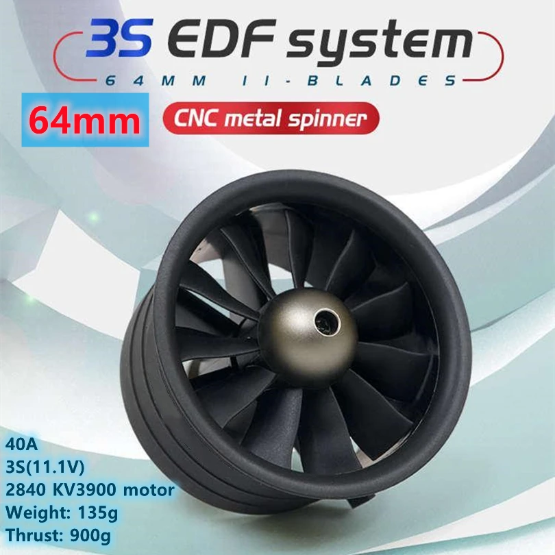 

FMS 64mm Ducted Fan EDF Jet 11 Blades With 2840 KV3900 3S V2 Pro Motor Engine Power System RC Airplane Model Plane Aircraft