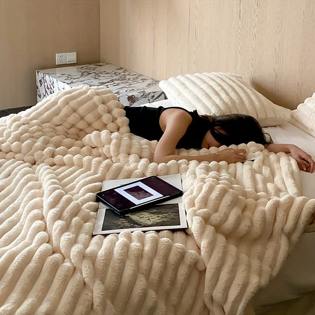 Simplicity Solid Color Thick Wide Strip Multifunctional Blanket Autumn Winter Flannel Bedroom Warm blanket Leisure Time Blanket 5