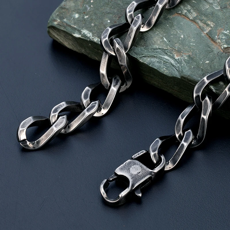 Hip Hop Cuban Chain Vintage Bracelet For Men 9mm Six sided Grinding Stainless Steel Bangle Trend Male Fashion Hand Jewelry Gifts 5
