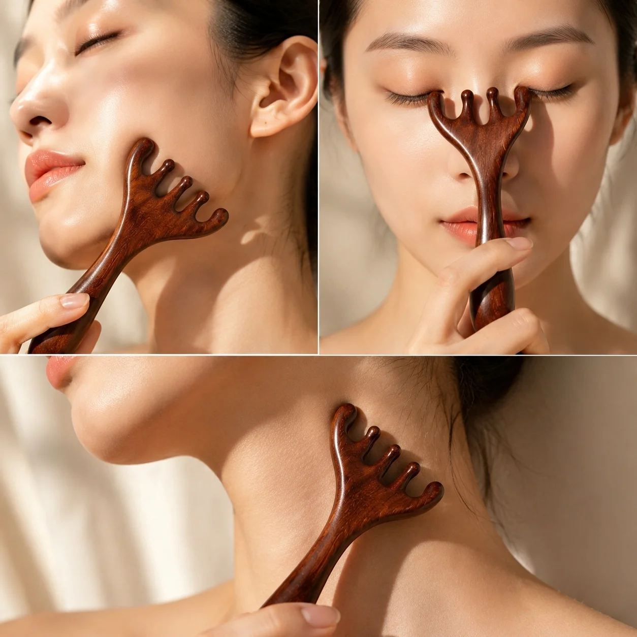 Natural Sandalwood Massage Comb Set Anti-Static Scalp Meridian Massager Acupoint Guasha Tool for Head Neck Relaxation Hair Care 4