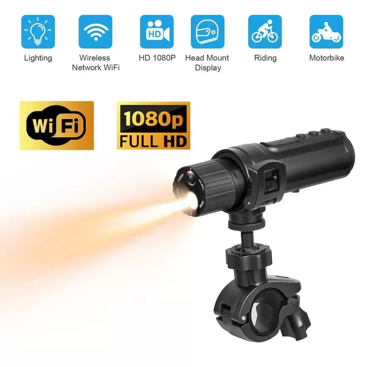 1080P HD WIFI Action Camera Flashlight Battery Mini Outdoor Cycling Cam Sport Video Bicycle Motorcycle Helmet Driver Recorder