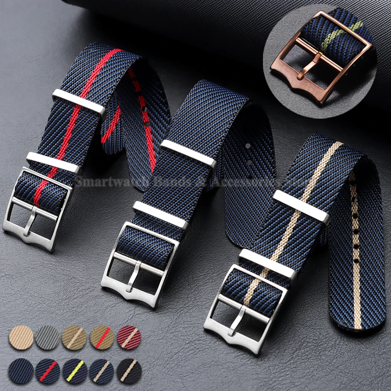 Nylon Canvas Striped Braided Watch Strap - Military Sport Style, 20mm & 22mm