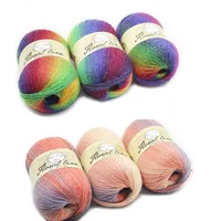 3PCs 400m Rainbow Wool Thread Long Section Dyed Gradient 100g Each Bundle Single Strand Hand Knitted Hat Shawl Coat Wool Thread 1