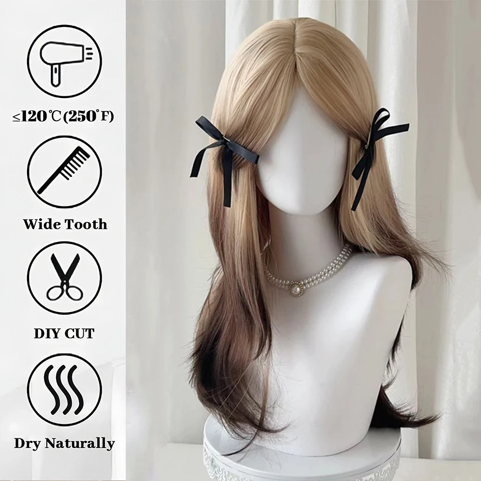 Synthetic Blonde Wavy Hair Wig for Women with Bangs