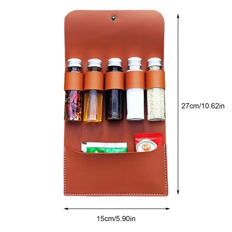 Portable Camping Seasoning Spices Bottle Tableware Leather Storage Bag With 3/5 Cans Holder Portable Kit For BBQ Picnic Kitchen camping cutlery portable tableware seasoning jar portable cutlery titanium tableware seasoning container