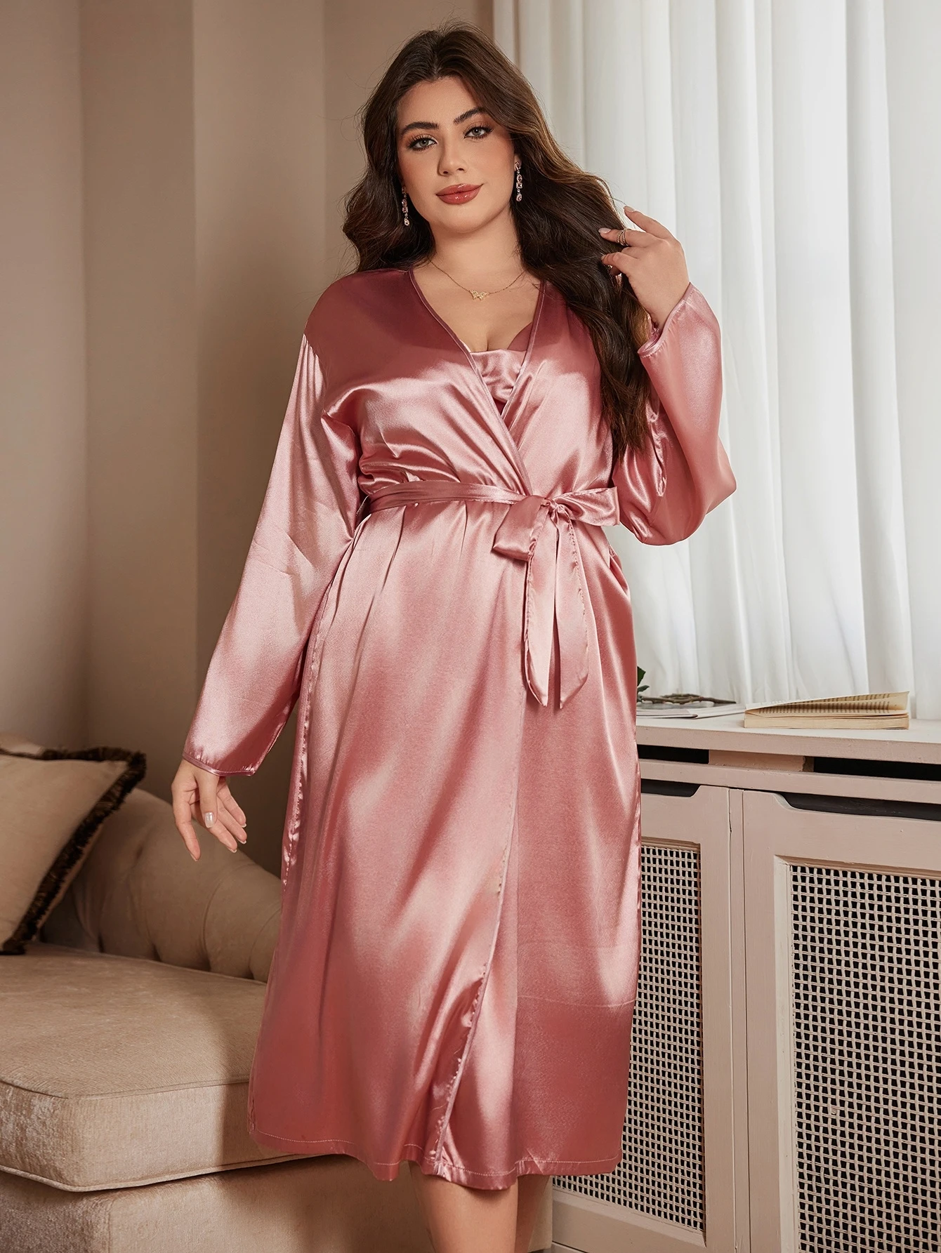 Noble and elegant solid color fashionable Robe autumn and winter Plus Size women's Clothes