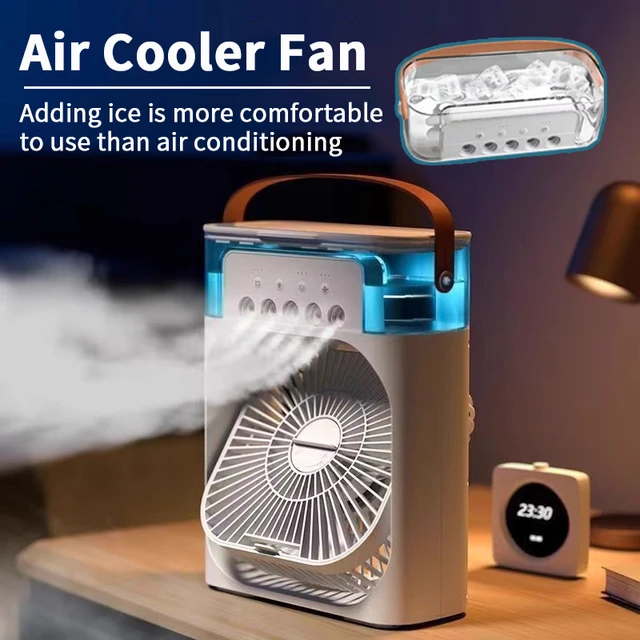 Ventilateur portable 3 en 1, climatiseur, mini refroidisseur d'air, veilleuse LED, humidificateur, réglage de l'air, pour le bureau et la maison 1