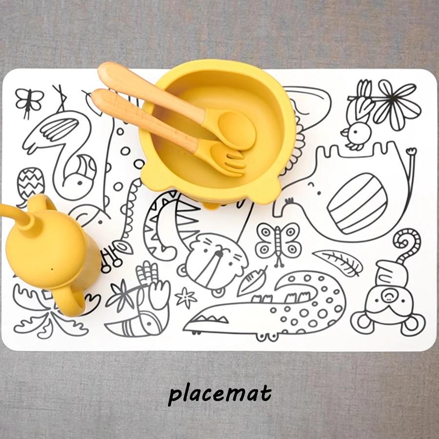 Personalized DIY Color Silicone Baby Placemats Cartoon Pattern Table Placemats Reusable Doodle Drawing Mat Baby Stuff 2