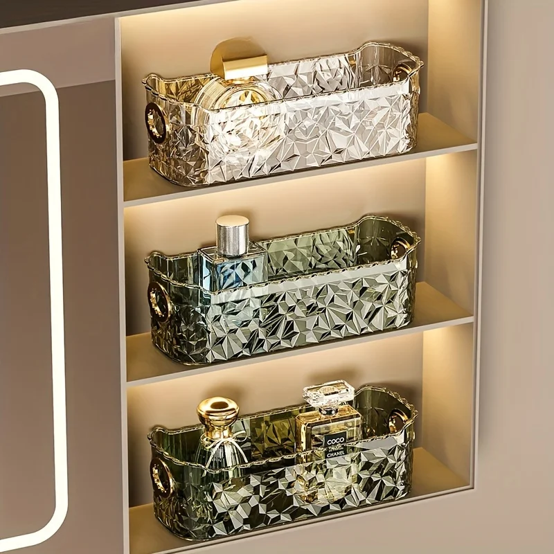 Luxury Crystal Clear Makeup Organizer, Plastic Cosmetic Storage Box, Freestanding Display Case, Lightweight for Bathroom, Vanity 5