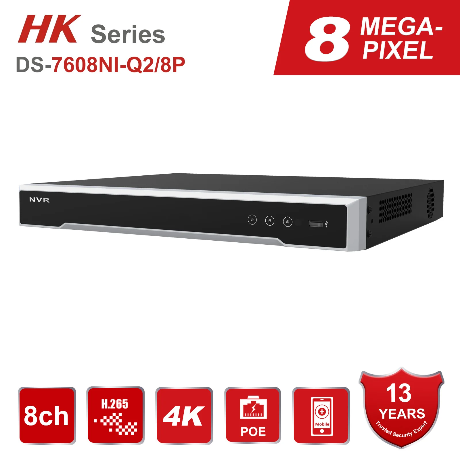

HK Original 8CH POE NVR H.265+ DS-7608NI-Q2/8P Embedded Plug&Play Network Video Recorder Max Support 8MP Resolution