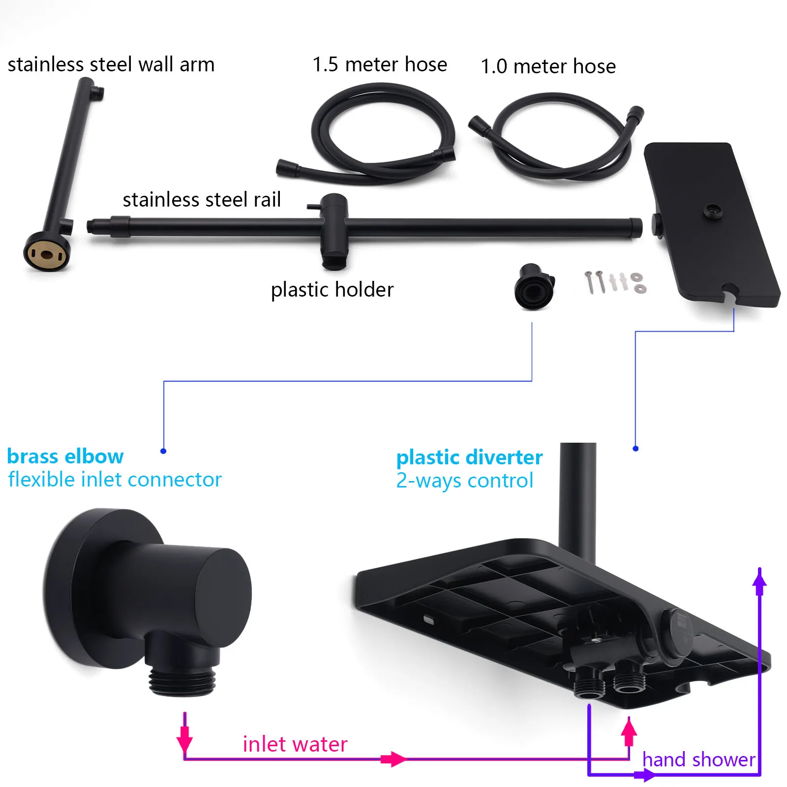 **Sydney Stock** KYLINS 2 In 1 Shower Set Round 8/10/12'' Rain Shower Head Sliding Rail Diverter DIY Matt Black WELS WaterMark