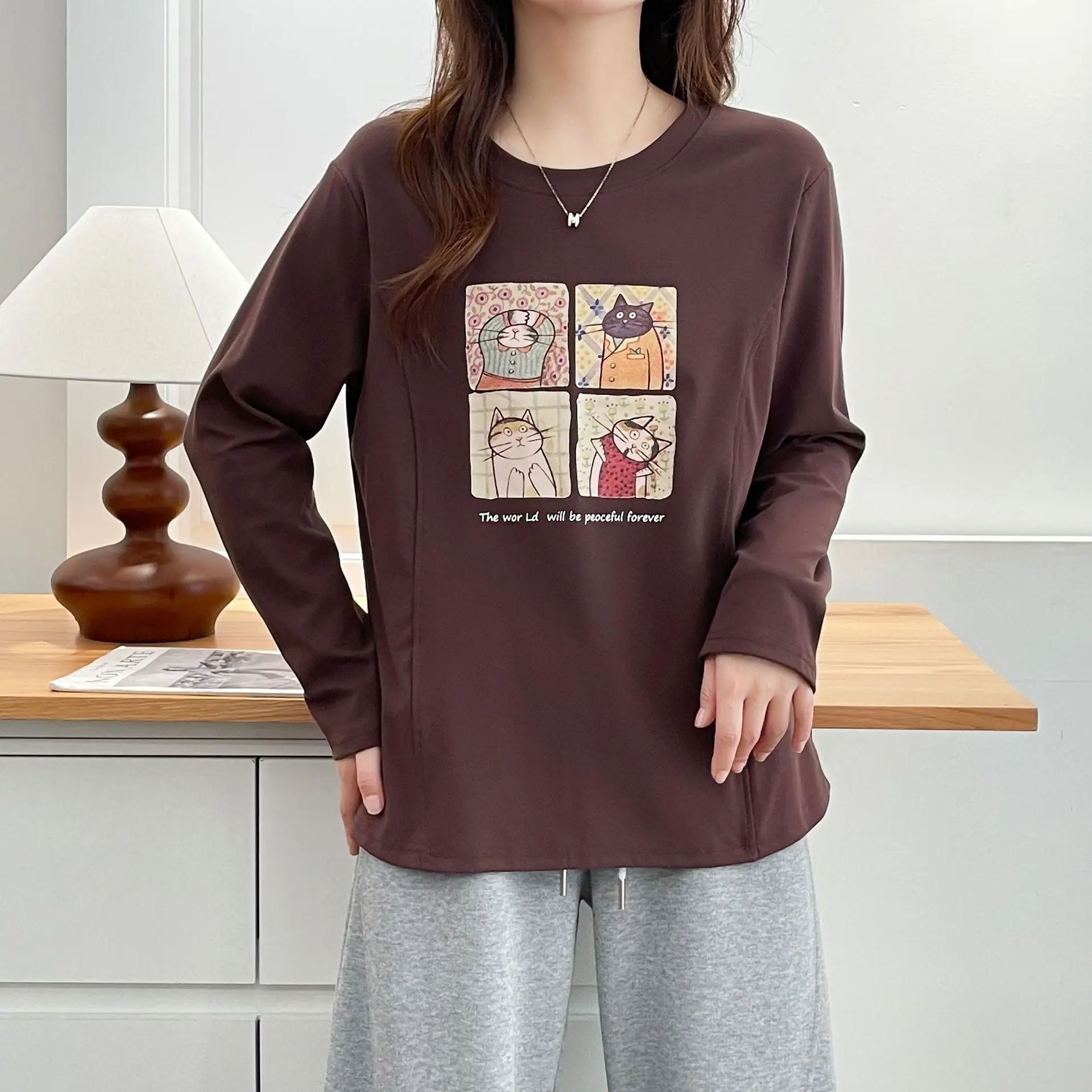 XXXXL Fashion Plus Size Women's T-Shirt New Autumn Style Youthful Printed Cartoon Long Sleeved Casual Top 8219