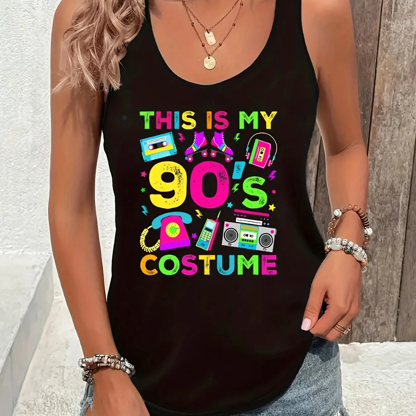 printed Summer women's loose and personalized dream catcher mesh printed vest top T-shirt comfortable sleeveless 2
