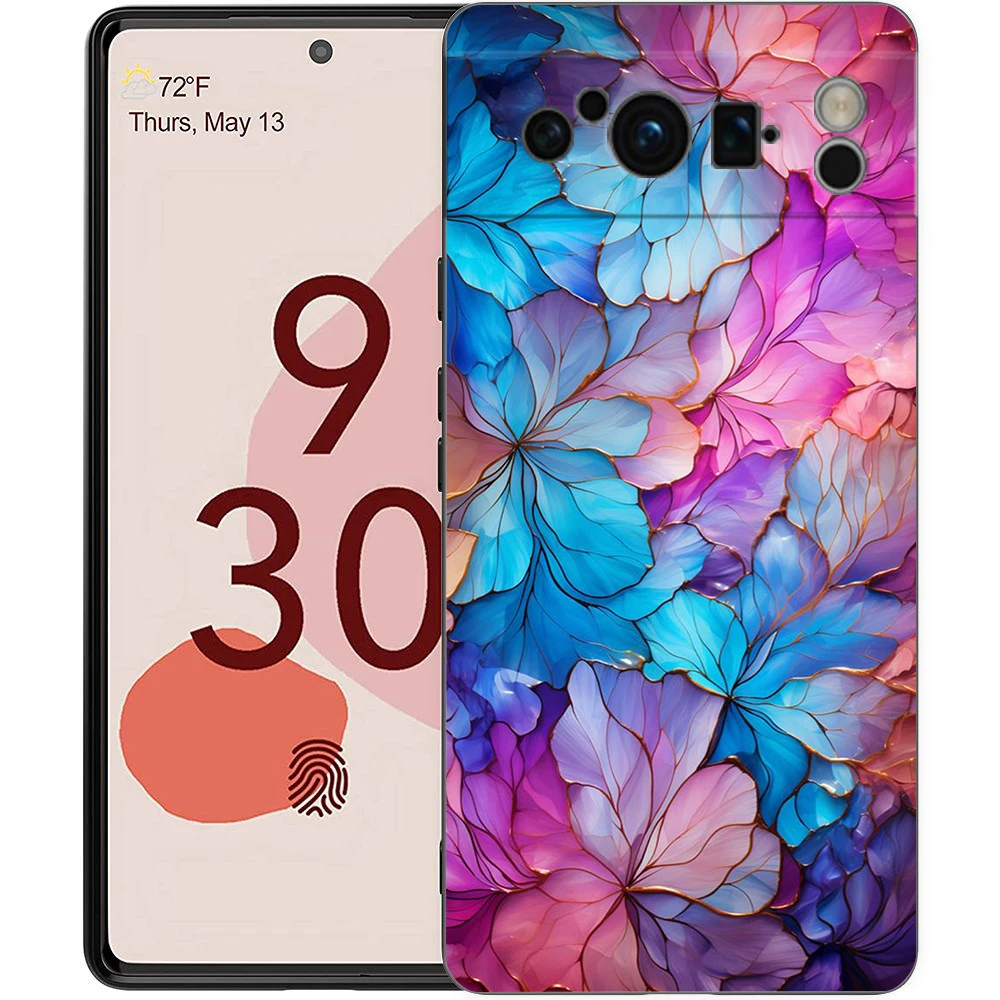 Elegant Floral & Leaf Design Shockproof Phone Case - Soft Silicone TPU Black Cover