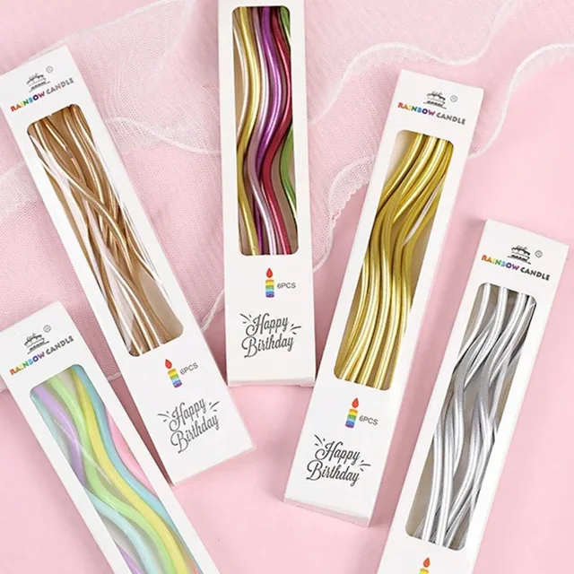 Bougies à gâteau incurvées, 6 pièces/ensemble, décoration de gâteaux, anniversaire, réception-cadeau pour bébé, révélation du sexe, décoration de Cupcake, décoration de fête de mariage 2