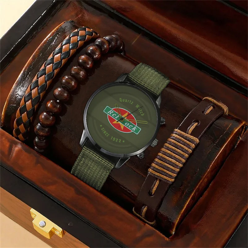 4PCS Set Fashion Mens Business Watches Men Hand Rope Luxury Man Sport Casual Nylon Strap Quartz Wrist Watch Relogio Masculino new in watch storage case faux leather jewelry wrist watches holder sport watch display box watch organizer case gift box