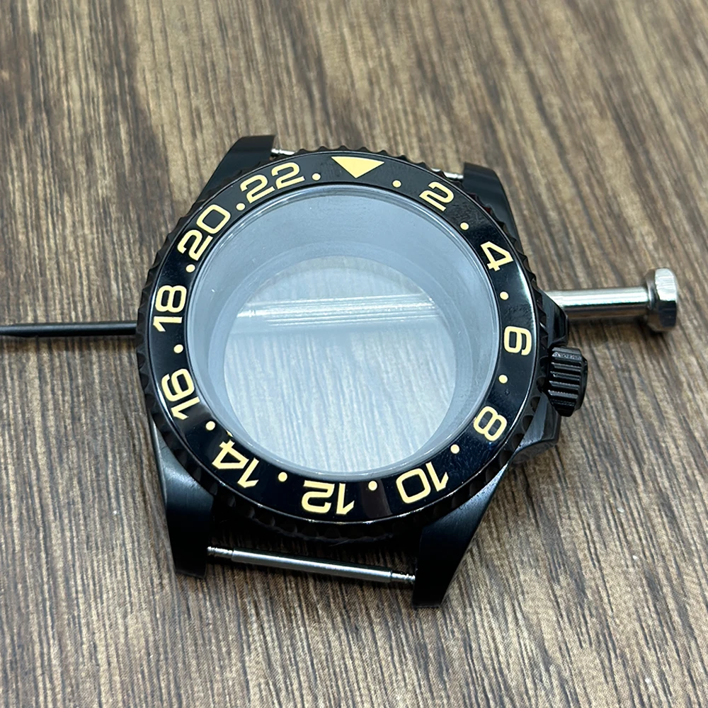 Enhanced Product Title:  
Black Finish GMT Series Bezel Watch Case with Sapphire Glass - 40mm