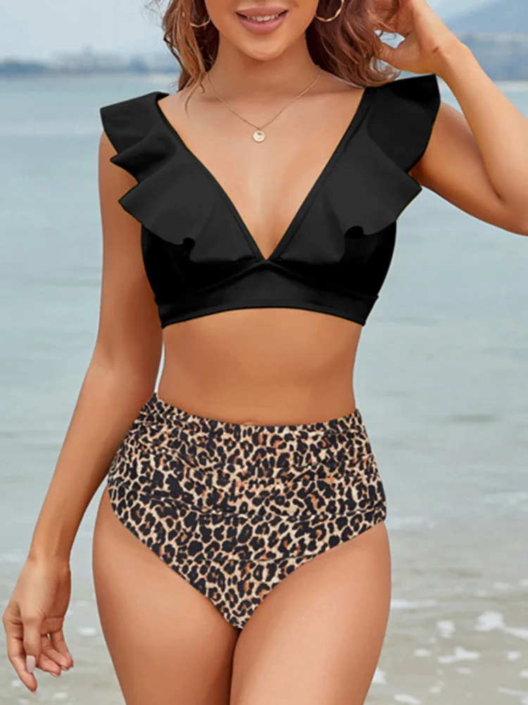 Seaselfie um ombro babados cintura alta bikini define feminino