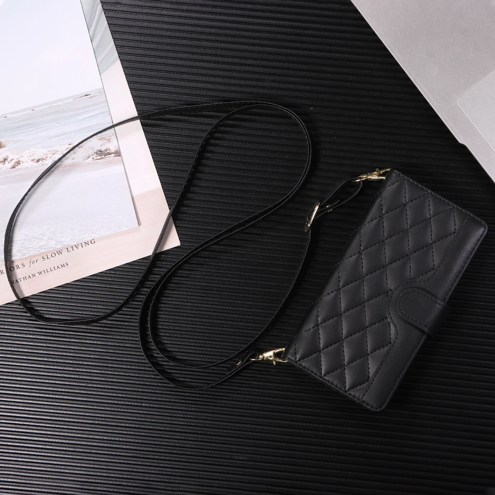 Leather Flip Case with Hand Strap and Wrist Wallet - Features 3 Card Slots