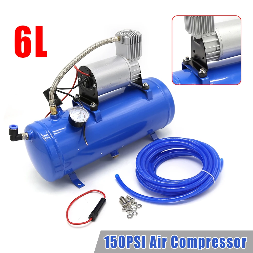12V Air Compressor Portable Air Trumpet Compressor with 6 Litre Tank for Air Horn Kit Car Compressor 150 PSI