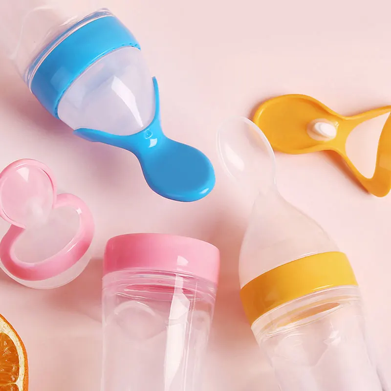 Baby Silicone Squeeze Bottle Spoon Convenient to Use with Standing Base for Infant Dispensing and Feeding silicone feeding spoon silicone cutlery set learning spoons baby cutlery