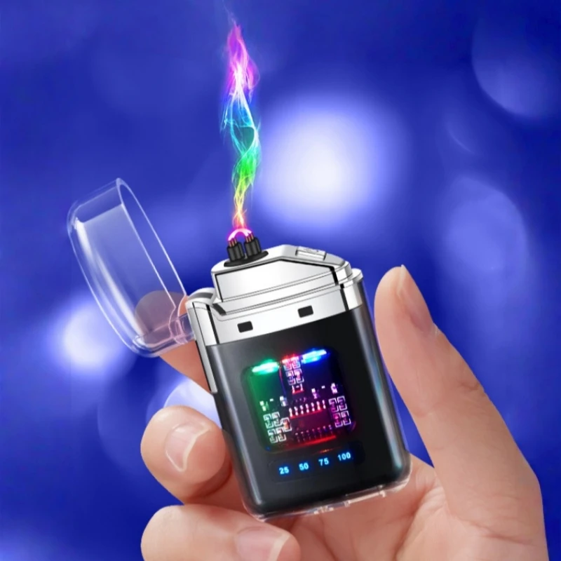 Electric Double Arc USB Rechargeable Lighter Plasma Outdoor Windproof Battery Display Type-C Smoking Accessories Men's Gifts