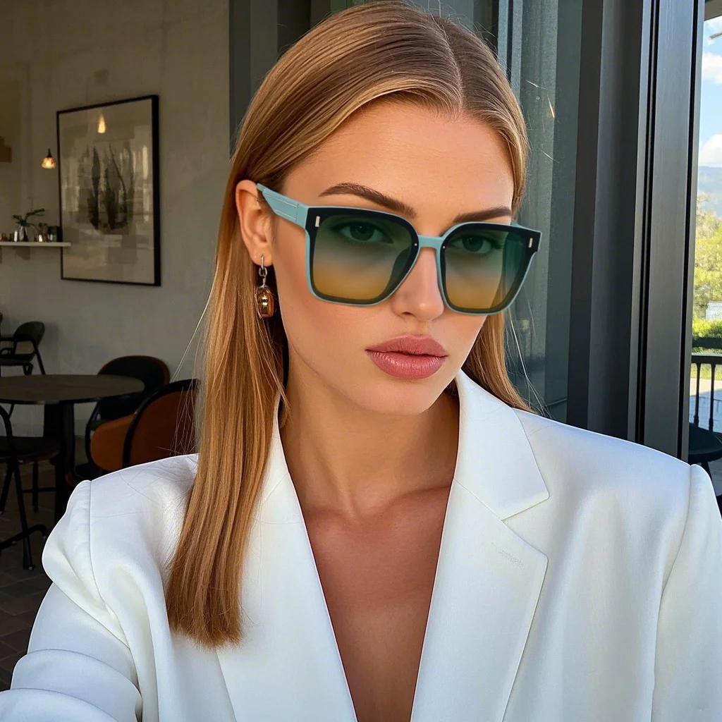 JUNCTURE Polarisierte Damen-Sonnenbrille, modisch, quadratisch, Sonnenbrille, Farbverlauf, Damenbrille, Party, Urlaub, Geschenke, Sonnenbrille für Damen – Detail 1