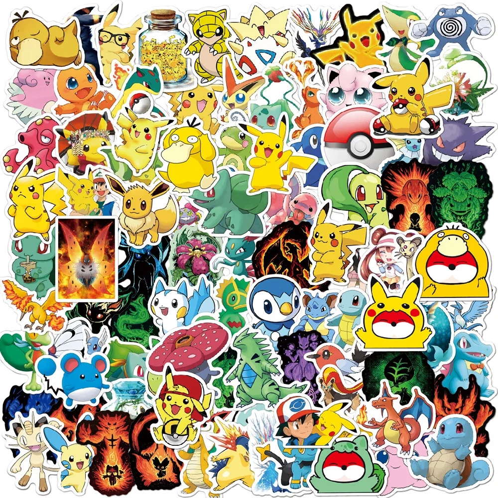 

10/30/50/100pcs Cartoon Pokemon Stickers for Laptop Scrapbooking Car Laptop Waterproof Cute Decals Kids Toys PVC Sticker Packs