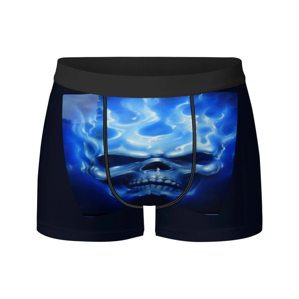 thumbnail image 1 of Calzoncillos tipo bóxer con diseño de calavera de fuego para hombre, ropa interior transpirable para hombre, 1 of 4