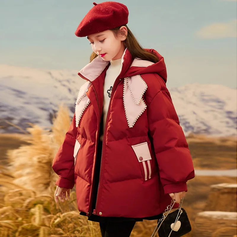 

2023 Winter Teenagers Girls Jackev Fashion Splicing Style Thicken Keep Warm Windbreak Coat For 4-14Y Kids Down Cotton Outwear