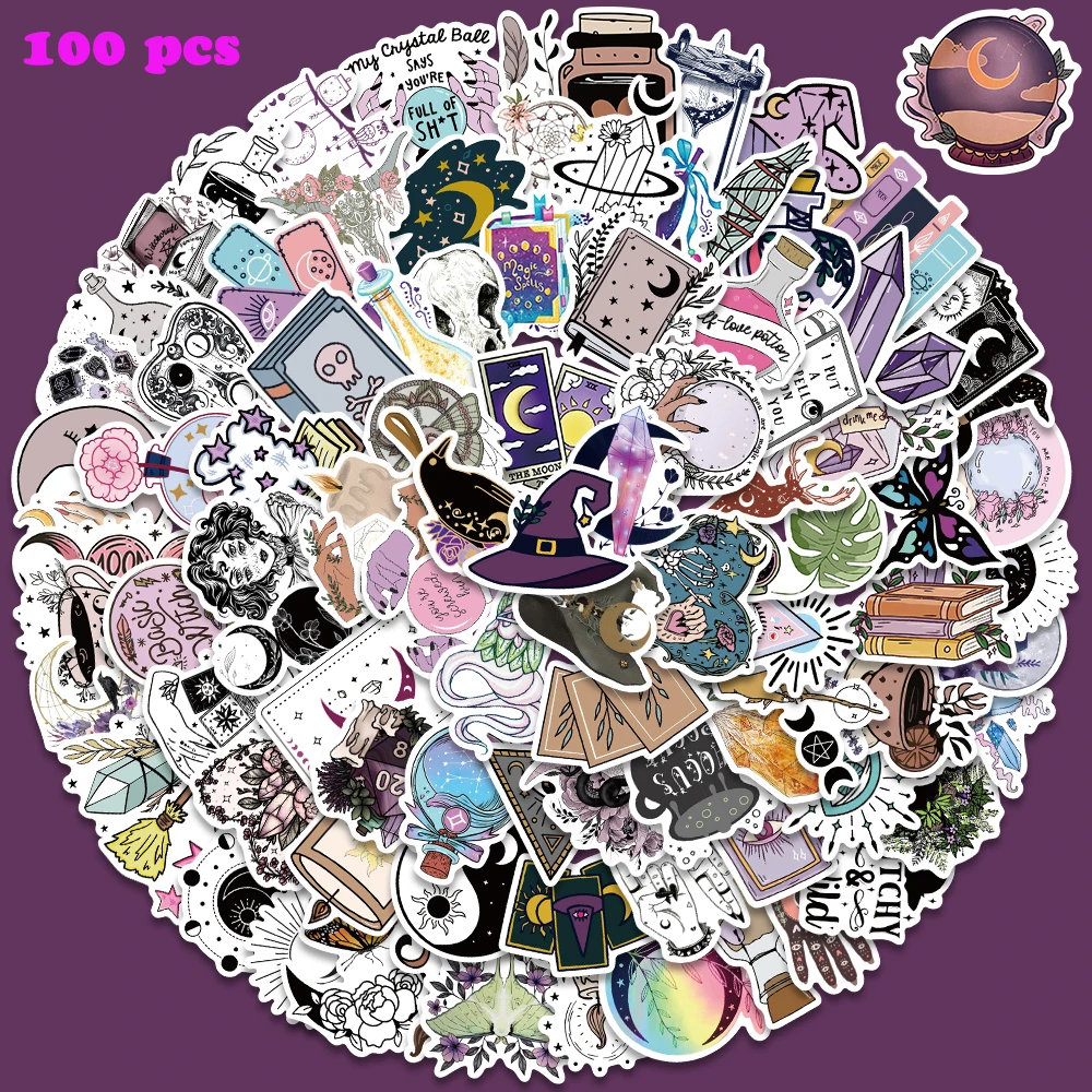 50/100pcs Boho Witchy Magic Graffiti Stickers Aesthetic Decals for Suitcase Laptop Guitar Scrapbook Phone Sticker Kids Toy