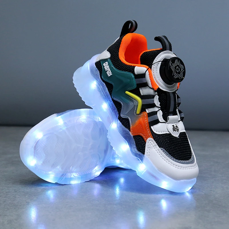 LED light shoes Boys mesh surface breathable USB charging bright light shoes Girls casual sneakers Student running shoes Fashion