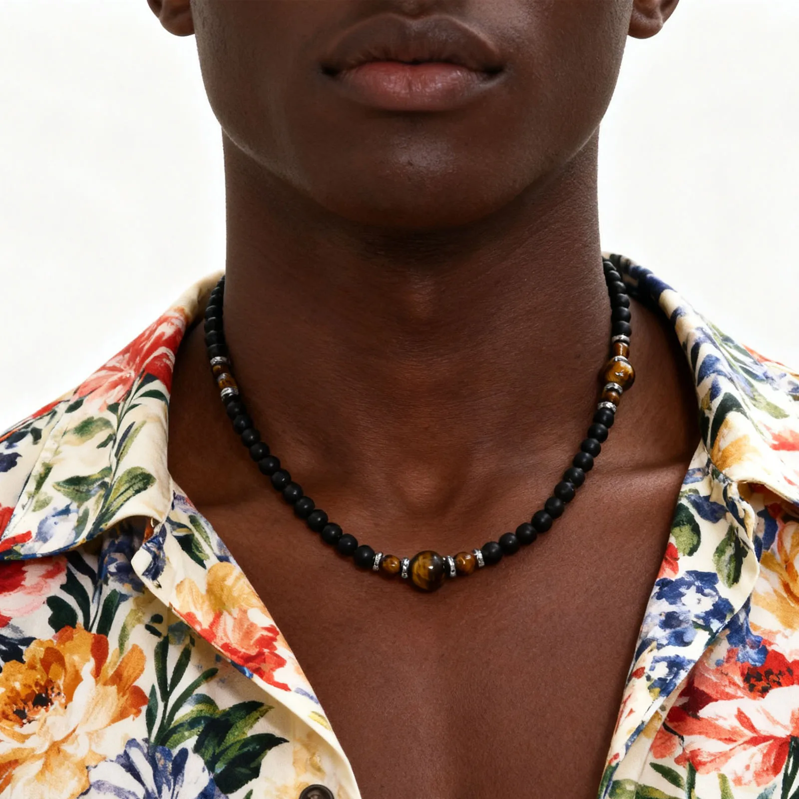 Casual Black Brown Beaded Necklaces for Men Boys,Summer