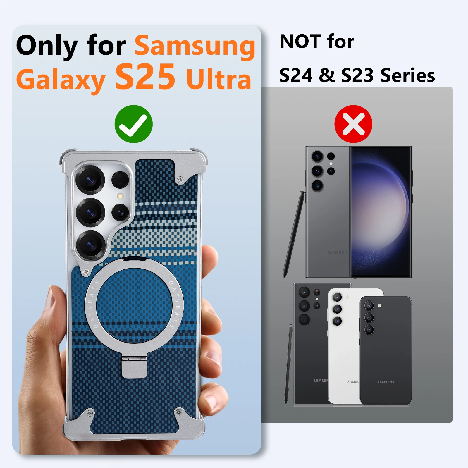 Eary for Samsung Galaxy S25 Ultra Phone Case with Ring Kickstand Kevlar Fiber Texture Cover Shockproof Protector Frameless Shell