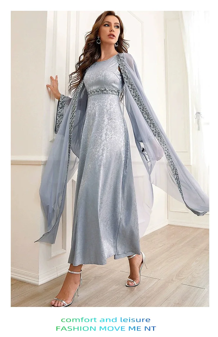 Elegant Muslim Abaya for Women Dress 2 Piece Set Embroidery Party Dresses Kimono Abayas Gown Saudi Arabic Dubai Kaftan Islamic