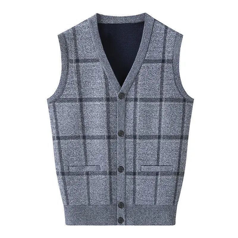 Men Sweater Vests Buttons Cardigan Sweater Vest Men Plaid Sweater