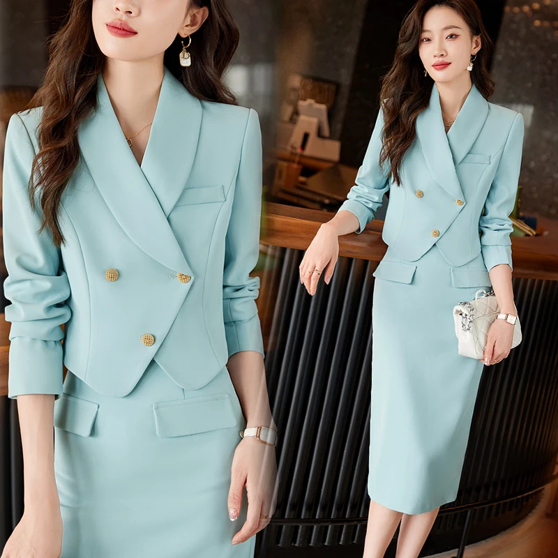 High Quality Korean Spring Autumn Pencil Skirt Blazer Sets Outfits Female Formal Business Womens