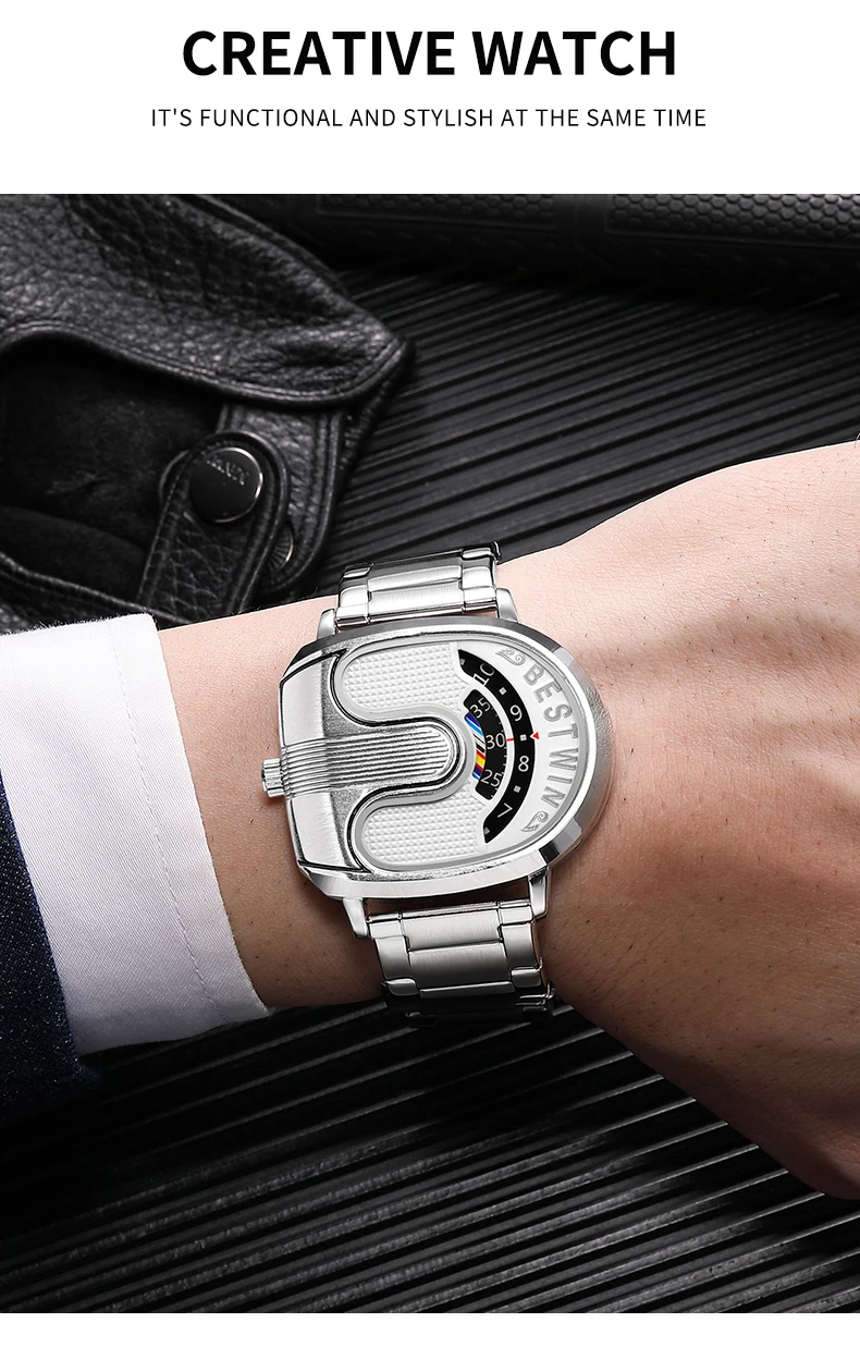 Creative Large Dial Personality Watches for Men BESTWIN Gold U-Shape Fashion Mens Watch Trend Reloj Hombre Lujo Alta Gama 2024