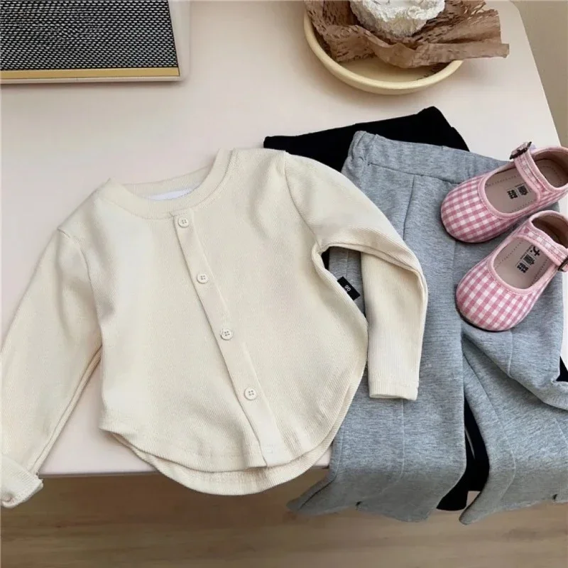 1-12세 아동 니트 소프트 셔츠 가을 신상 아동용 긴팔 티셔츠 단색  소녀 슬림 핏 탑 소녀 기본 탑