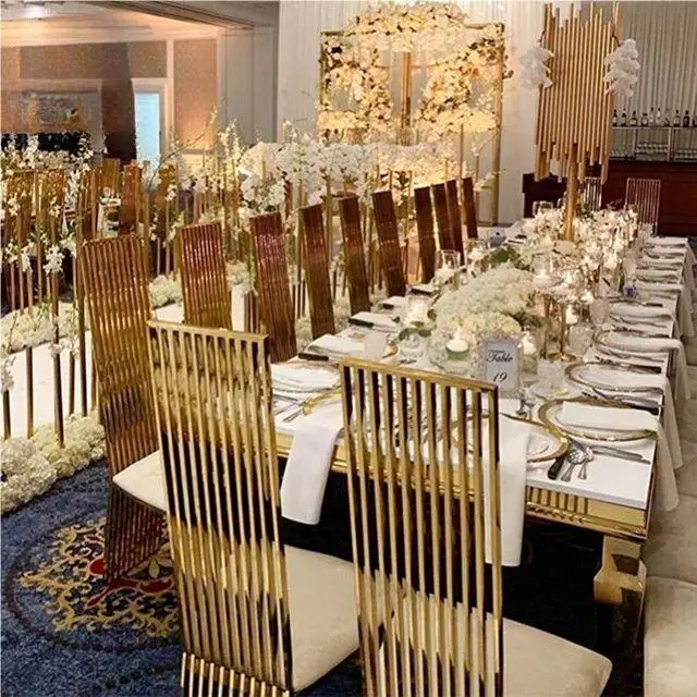 Wedding banquet gold high back unique piano back metal movable chair 2 pieces