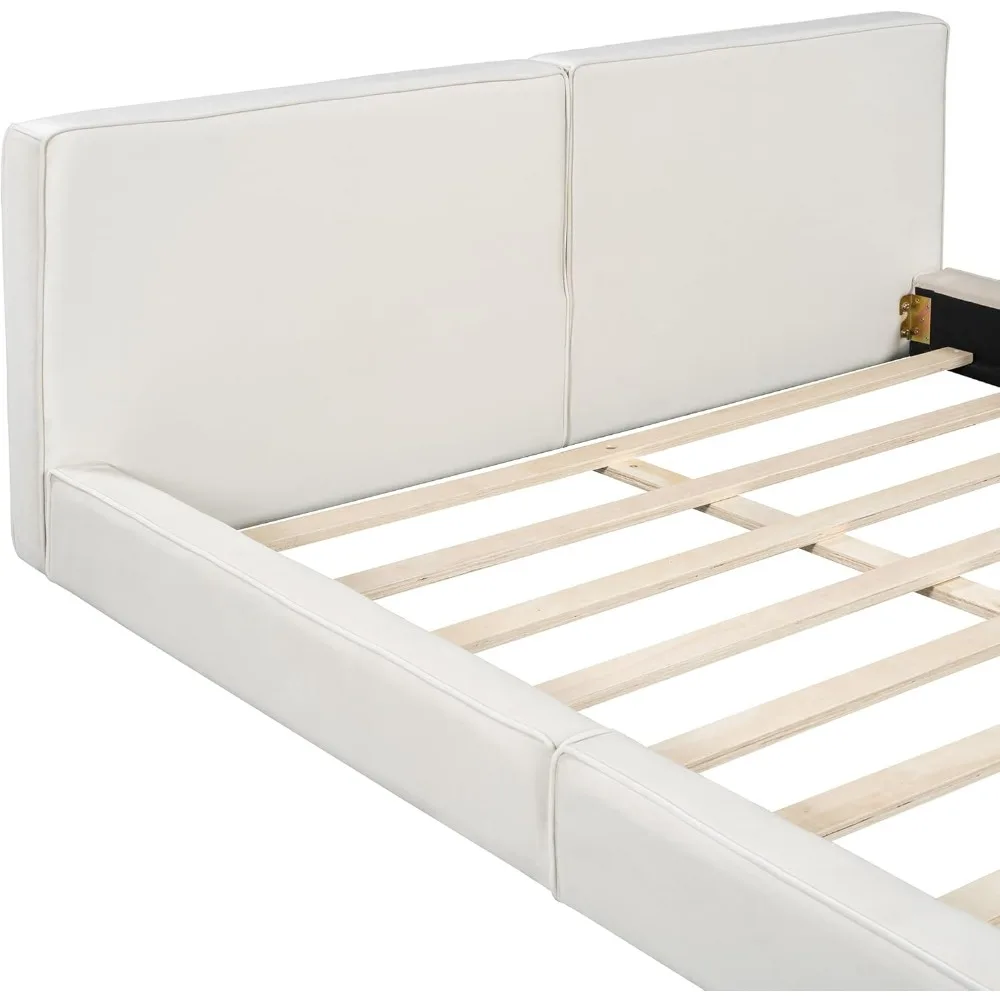 Queen Bed Frame, Modern Upholstered Bed Frame with Velvet Fabric, Grounded Bed with Solid Frame/No Box Spring Needed (Beige) 4