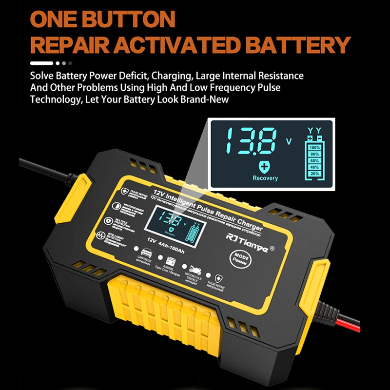 Chargeur de batterie intelligent pour voiture et moto, charge intelligente,  auto, moto, plomb, acide, AGM, gel, VRLA, snap12 V, écran LCD numérique -  AliExpress