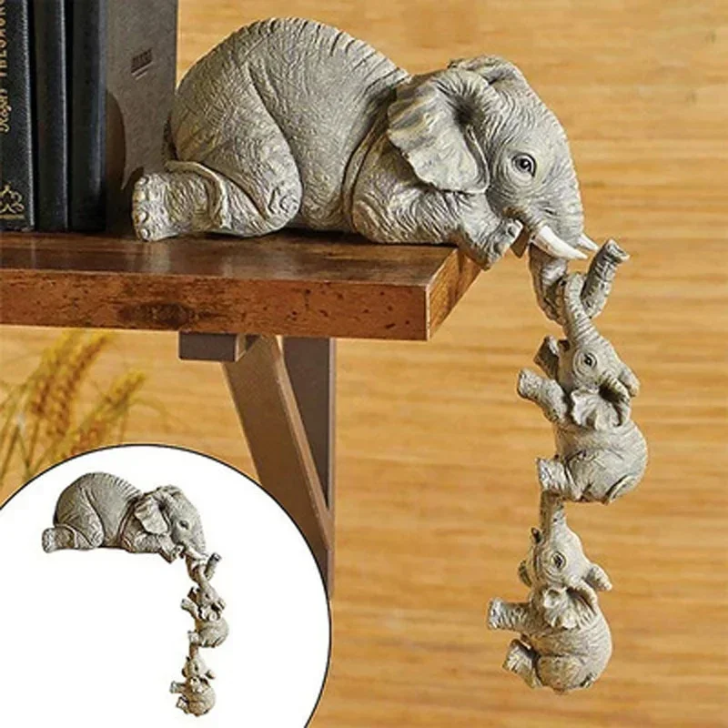 New 3Pcs/Set Cute Elephant Figurines Elephant Holding Baby Elephant Resin Crafts Home Furnishing Gift Home Ornament Supplies