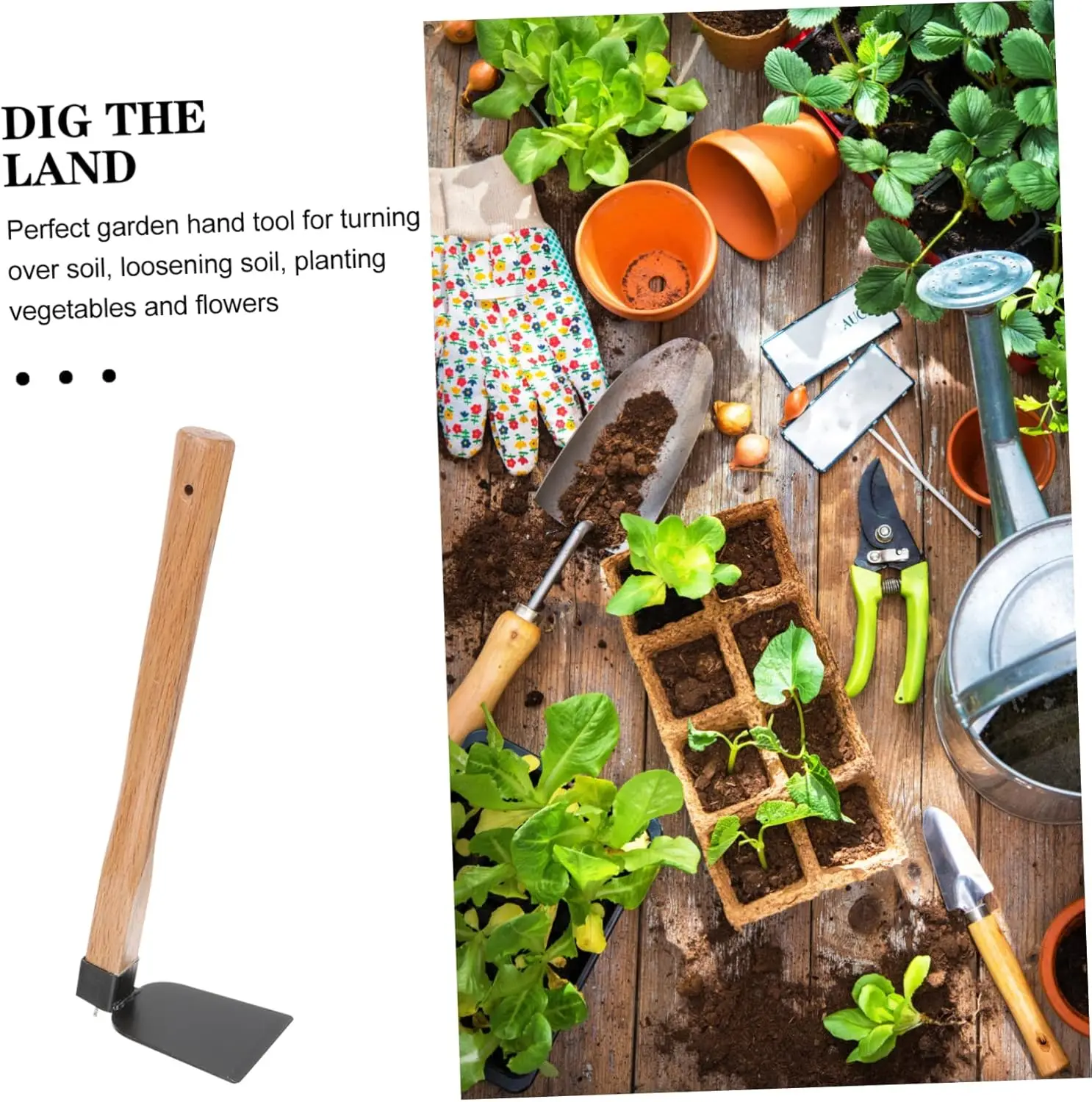 Handle Farming Hoe Garden Iron Convenient Lightweight Hand Head Digging Wooden Gardening Weeding Tool Flower  Agricultural Soil  5