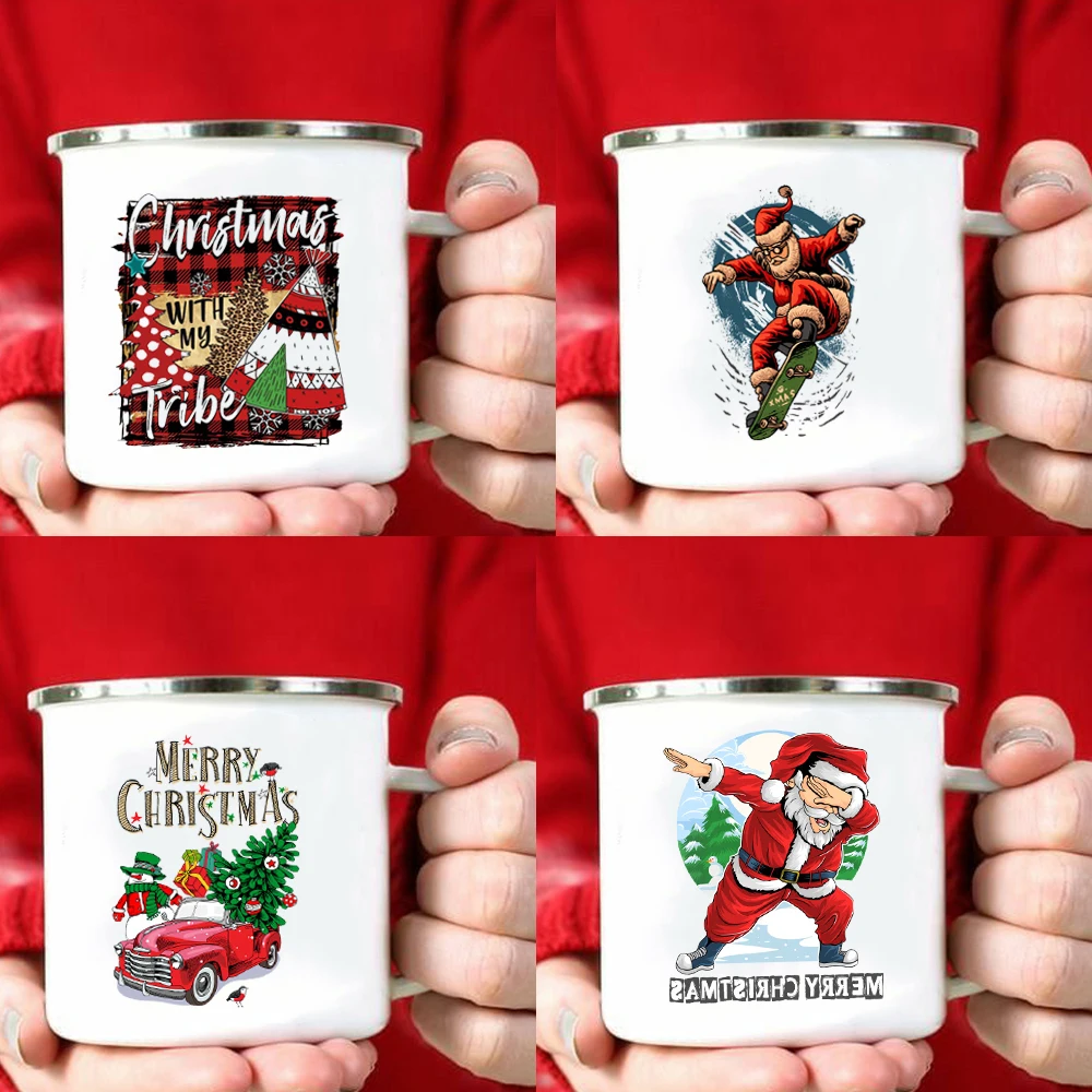 

santa christmas tree coffee cup enamel handle retro car mug wine cups drinking cocoa juice mugs party decoration new year gifts