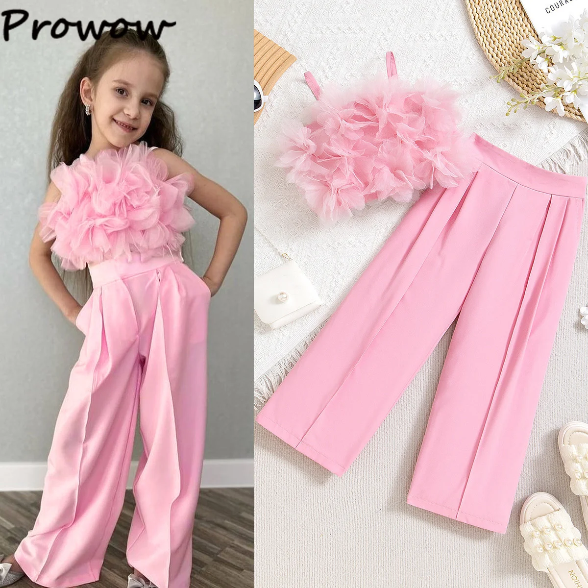 Girls’ Pink Lace Vest & Pants Set 1