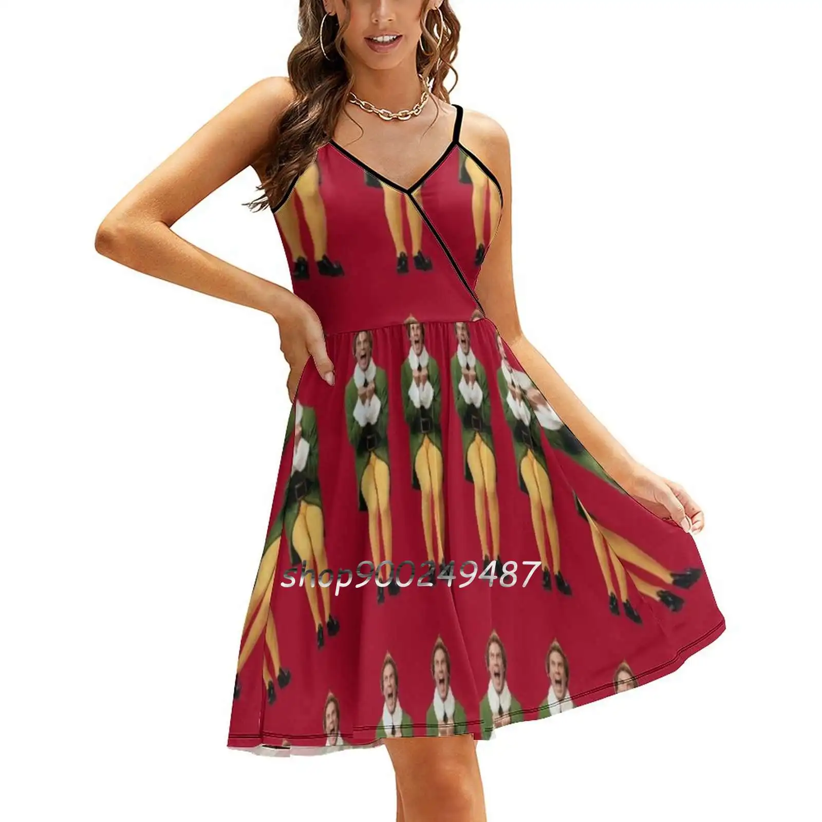 

Санта! О боже! Идет Santa'S! Я его знаю! Я его знаю! Платье на бретельках, сексуальное платье, женские платья с высокой талией для женщин